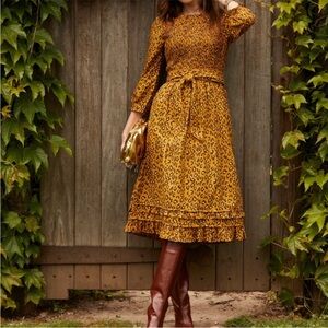 Printfresh Leopard Print Midi Dress in Mustard and Brown